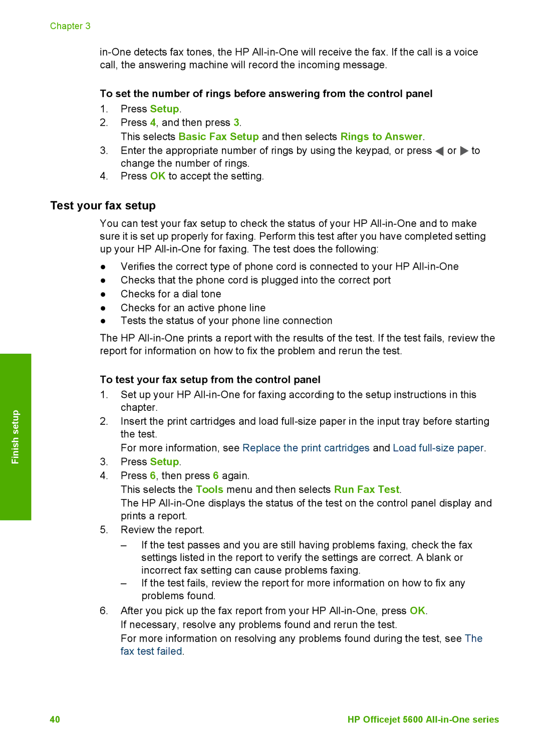 HP 5605, 5610v, 5610xi manual Test your fax setup, To test your fax setup from the control panel 