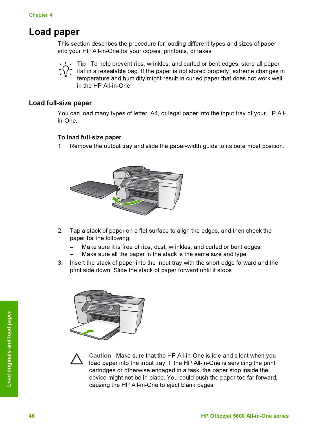 HP 5610v, 5610xi, 5605 manual Load paper, Load full-size paper, To load full-size paper 