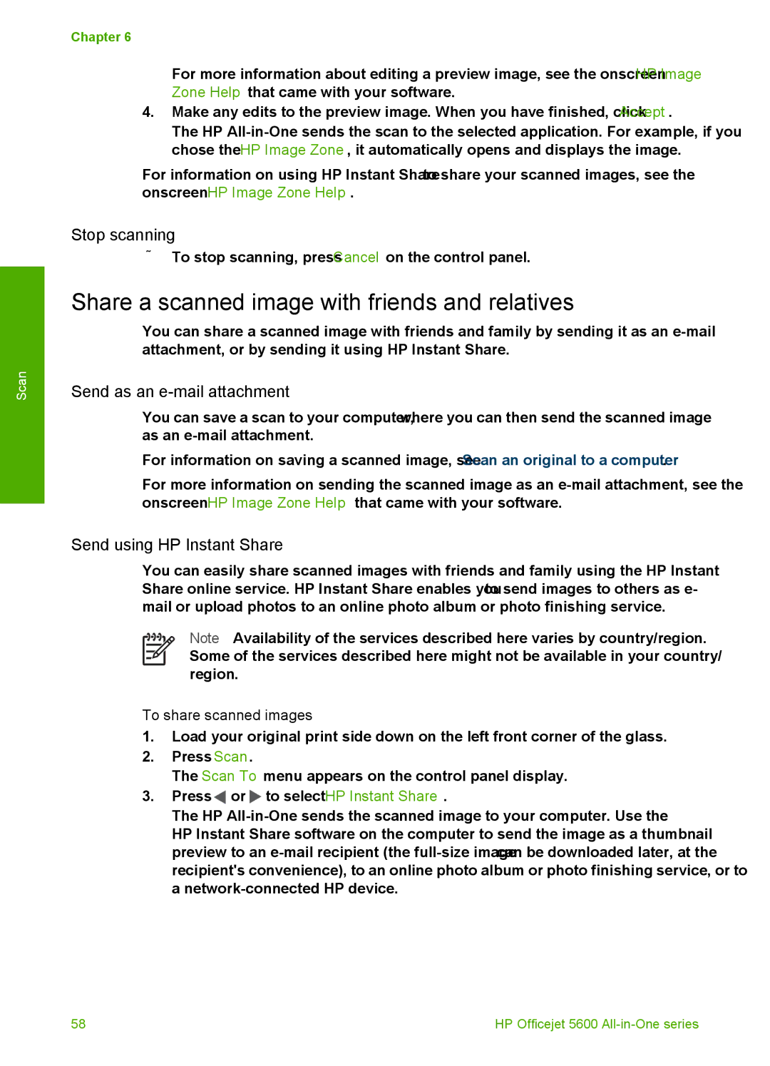 HP 5610v, 5610xi, 5605 Share a scanned image with friends and relatives, Stop scanning, Send as an e-mail attachment 