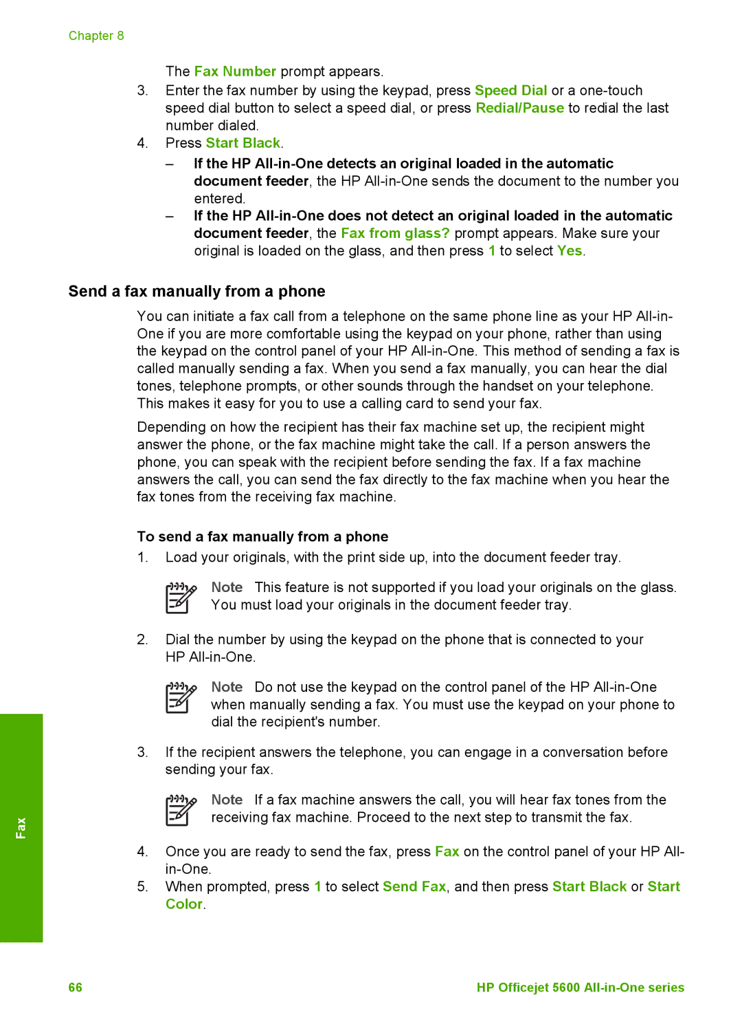 HP 5610v, 5610xi, 5605 Send a fax manually from a phone, Press Start Black, To send a fax manually from a phone 