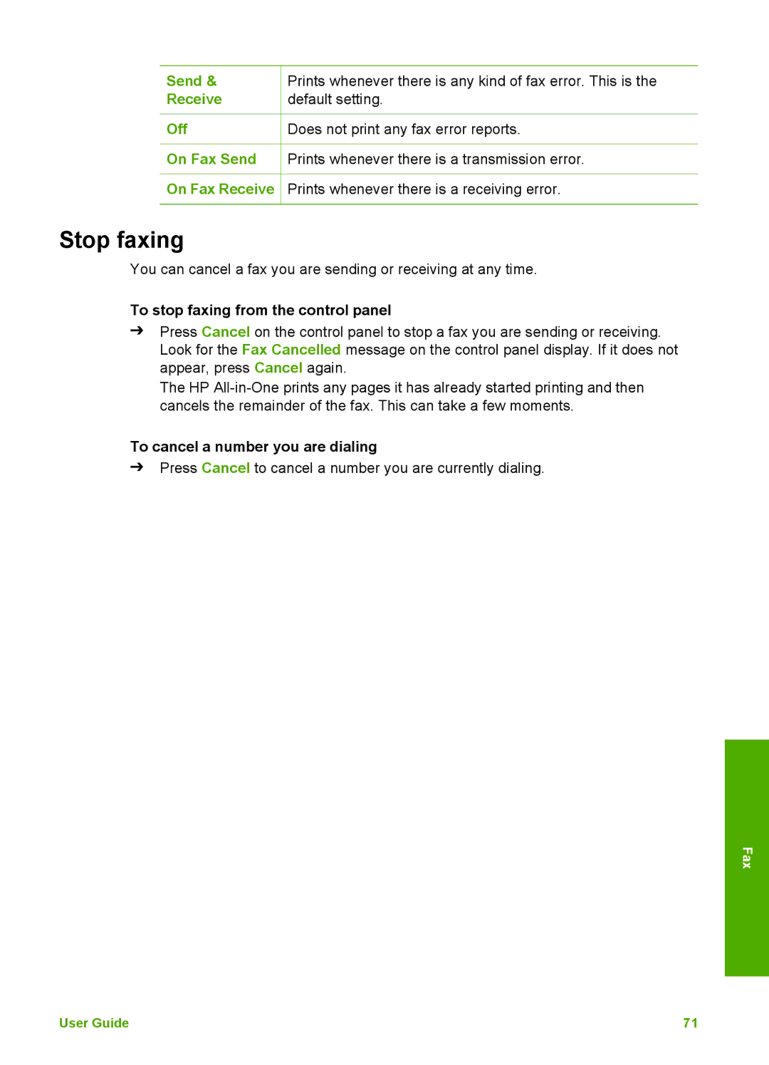 HP 5610xi, 5610v, 5605 manual Stop faxing, To stop faxing from the control panel, To cancel a number you are dialing 