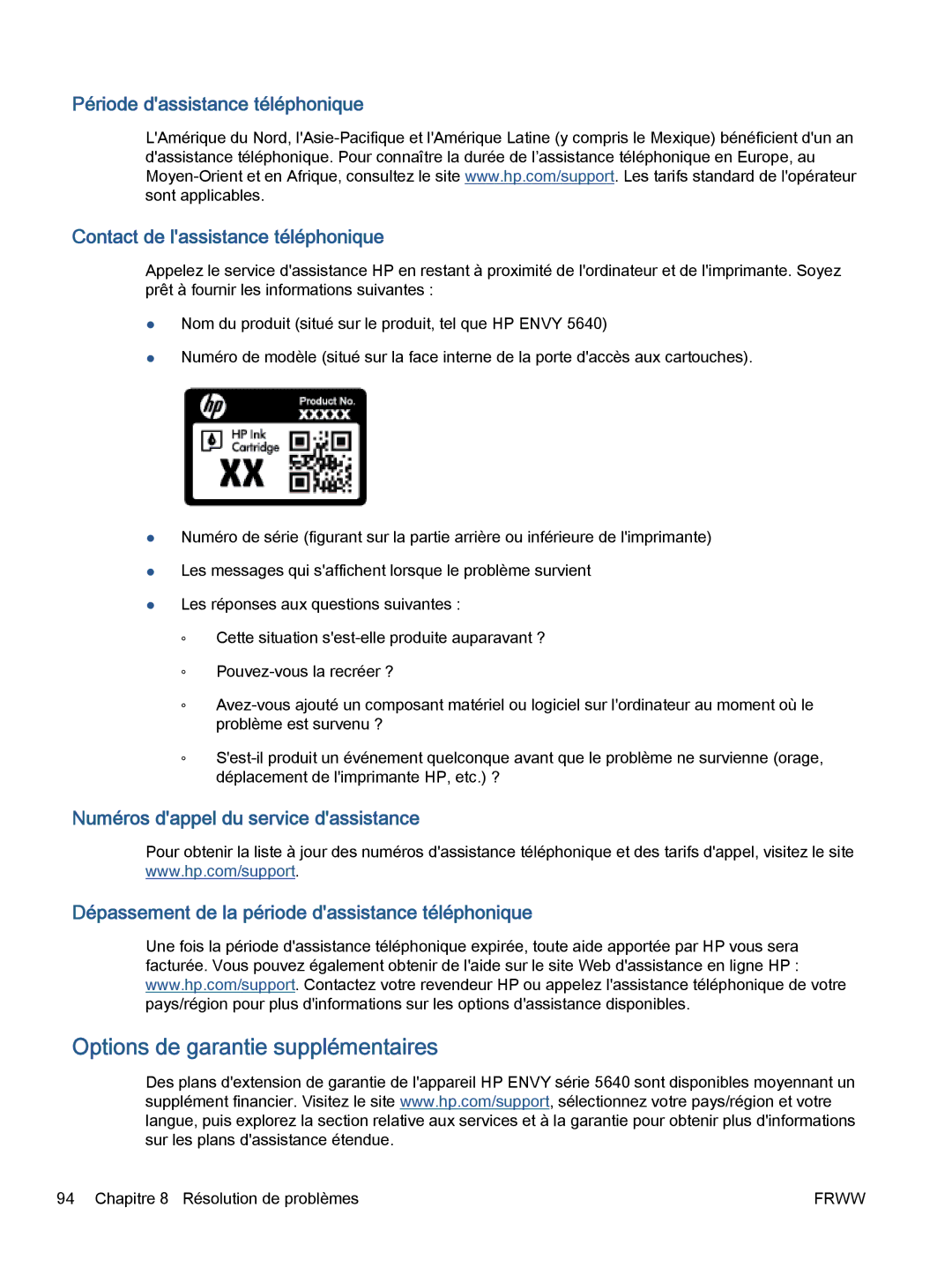 HP 5643 manual Options de garantie supplémentaires 