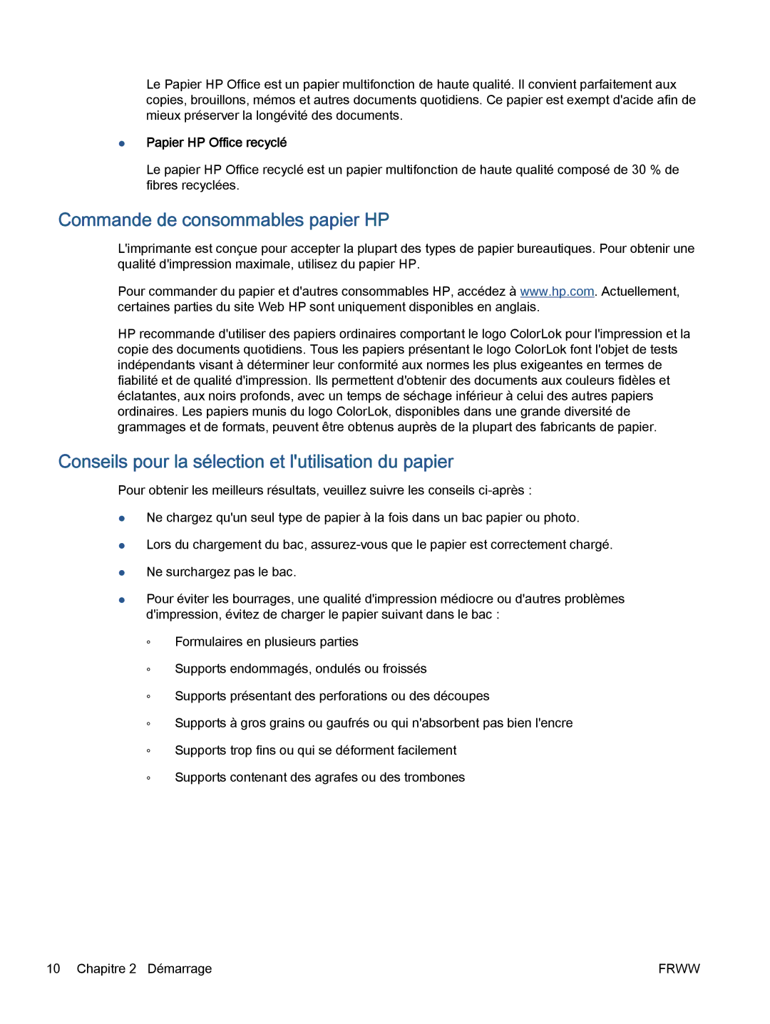 HP 5643 Commande de consommables papier HP, Conseils pour la sélection et lutilisation du papier, Papier HP Office recyclé 