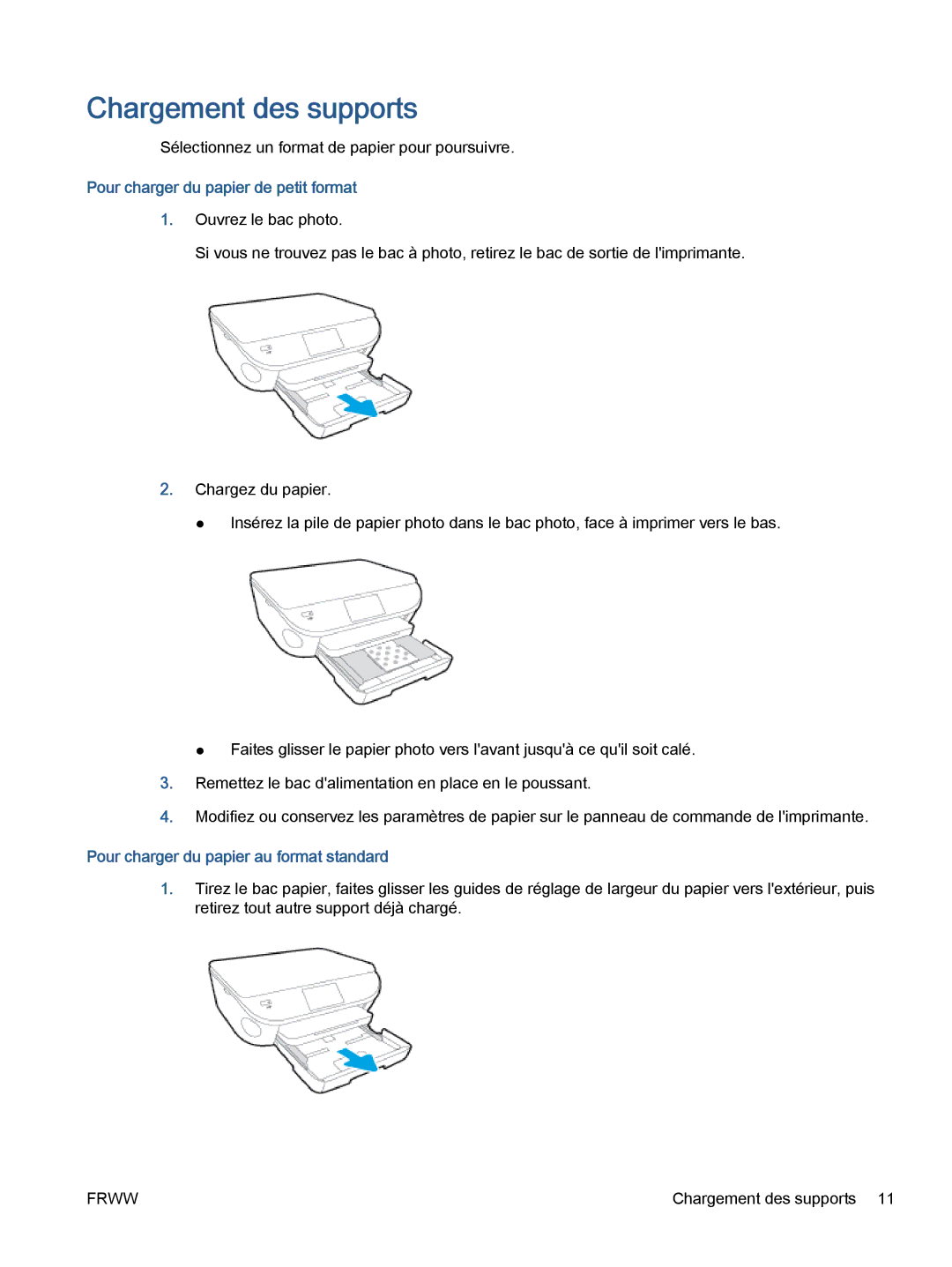 HP 5643 manual Chargement des supports, Pour charger du papier de petit format, Pour charger du papier au format standard 