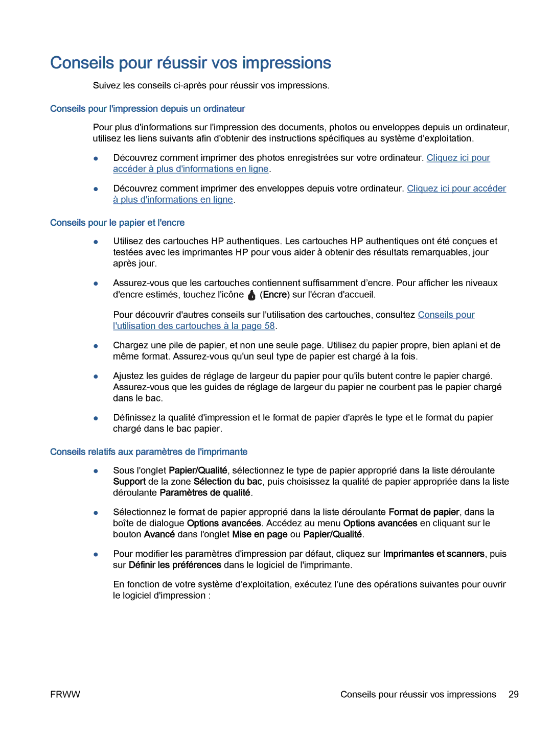 HP 5643 manual Conseils pour réussir vos impressions, Conseils pour limpression depuis un ordinateur 