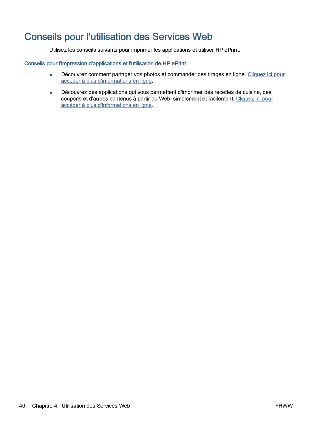 HP 5643 manual Conseils pour lutilisation des Services Web 