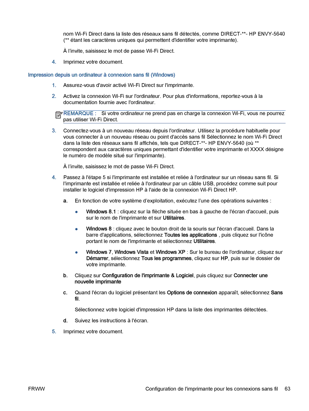 HP 5643 manual Impression depuis un ordinateur à connexion sans fil Windows 