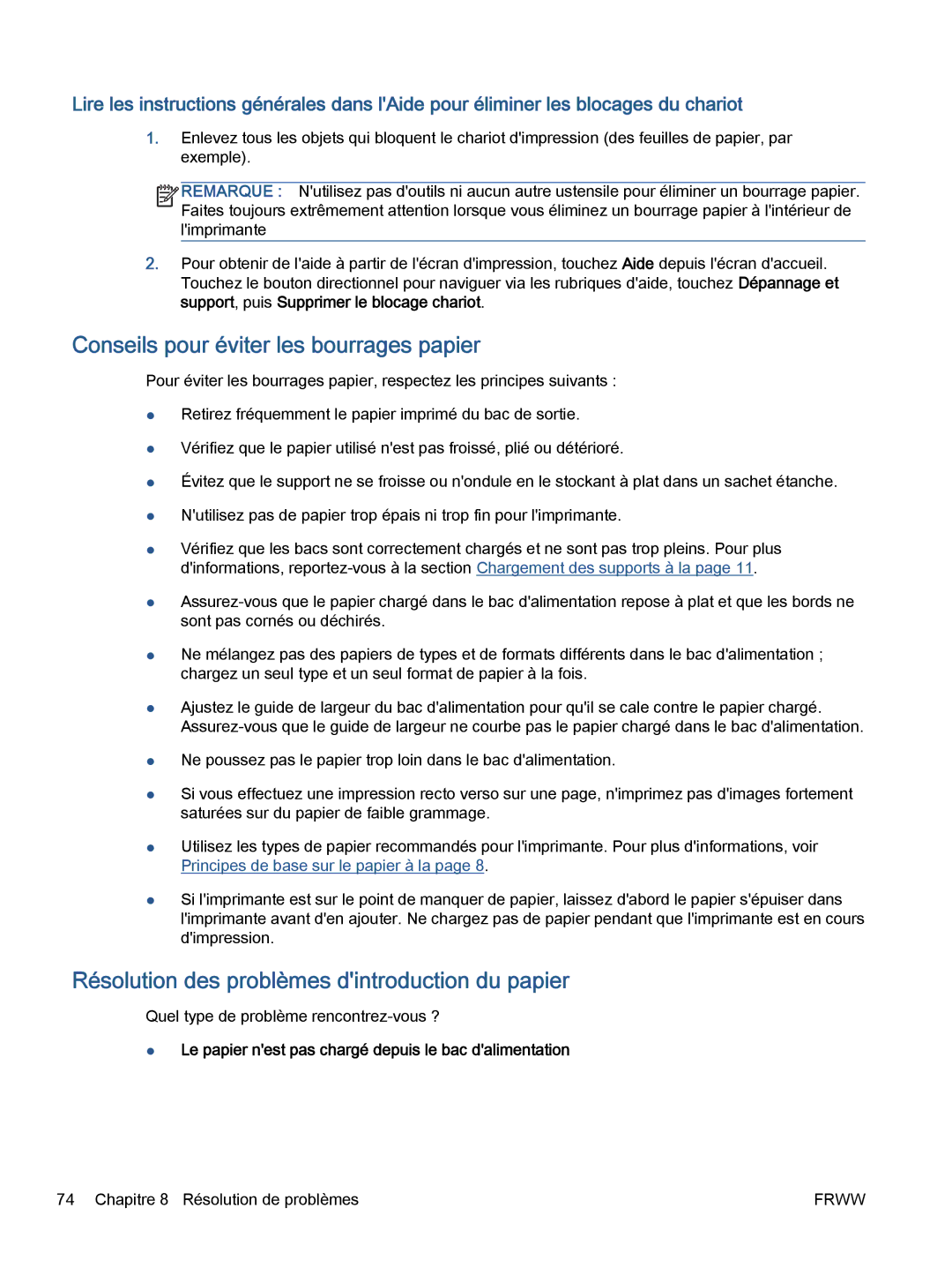 HP 5643 manual Conseils pour éviter les bourrages papier, Résolution des problèmes dintroduction du papier 