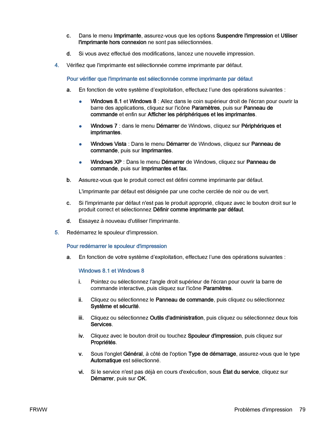 HP 5643 manual Pour redémarrer le spouleur dimpression, Windows 8.1 et Windows 