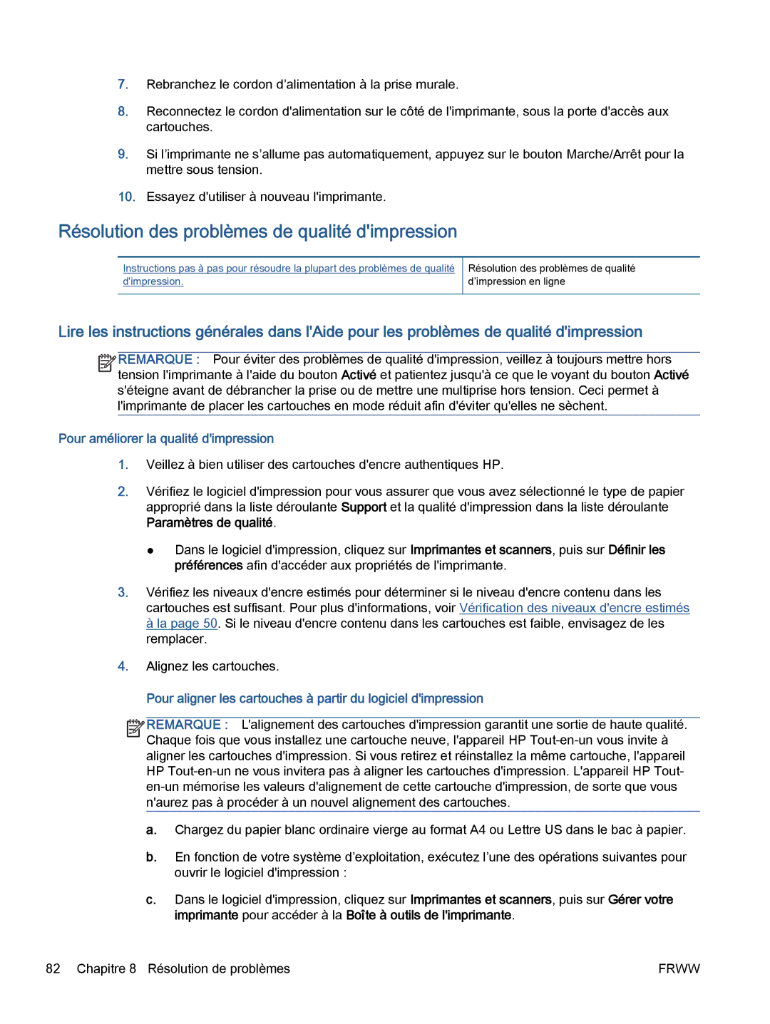 HP 5643 manual Résolution des problèmes de qualité dimpression, Pour améliorer la qualité dimpression 