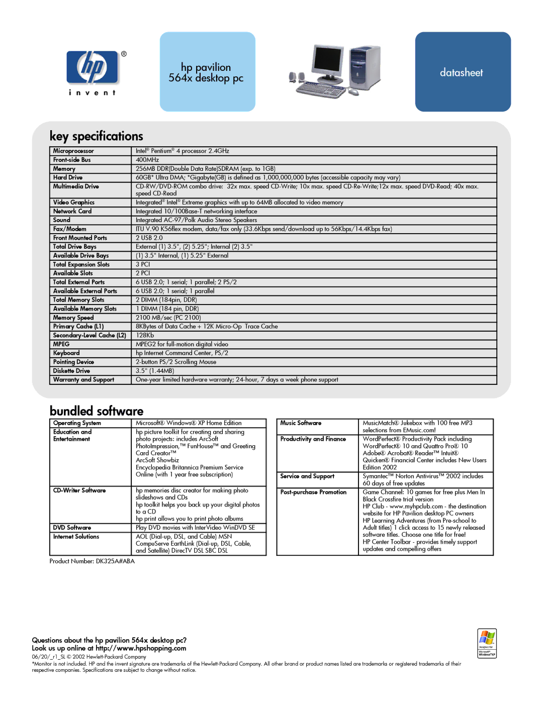 HP 564x (US/CAN) manual Key specifications, Bundled software, Questions about the hp pavilion 564x desktop pc?, Pci, Mpeg 