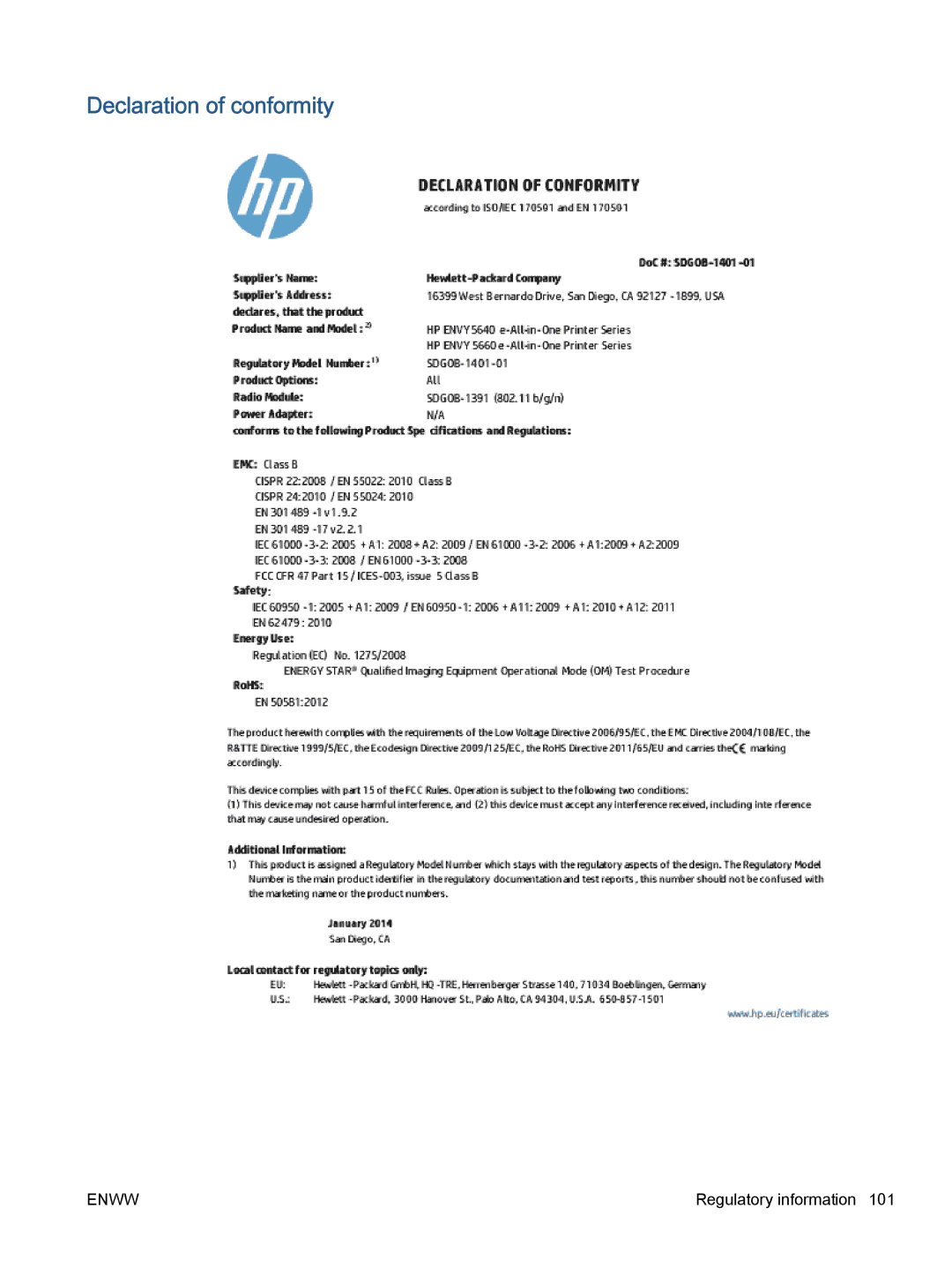 HP 5665, 5660 manual Declaration of conformity 