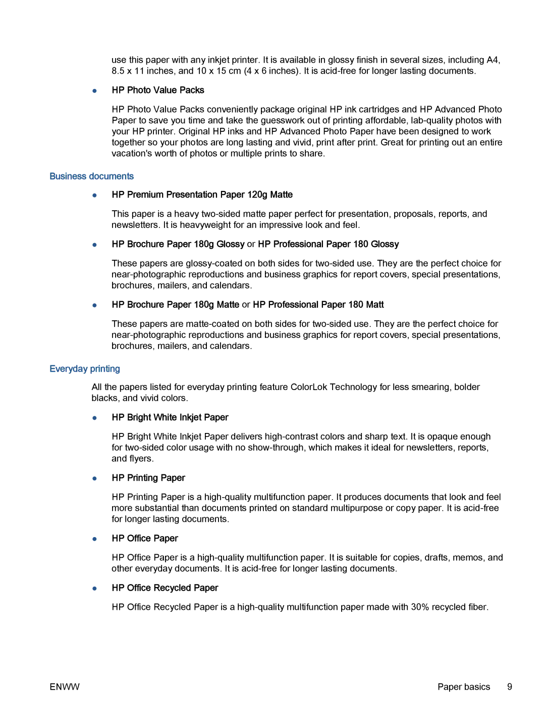 HP 5665, 5660 manual Business documents, Everyday printing 