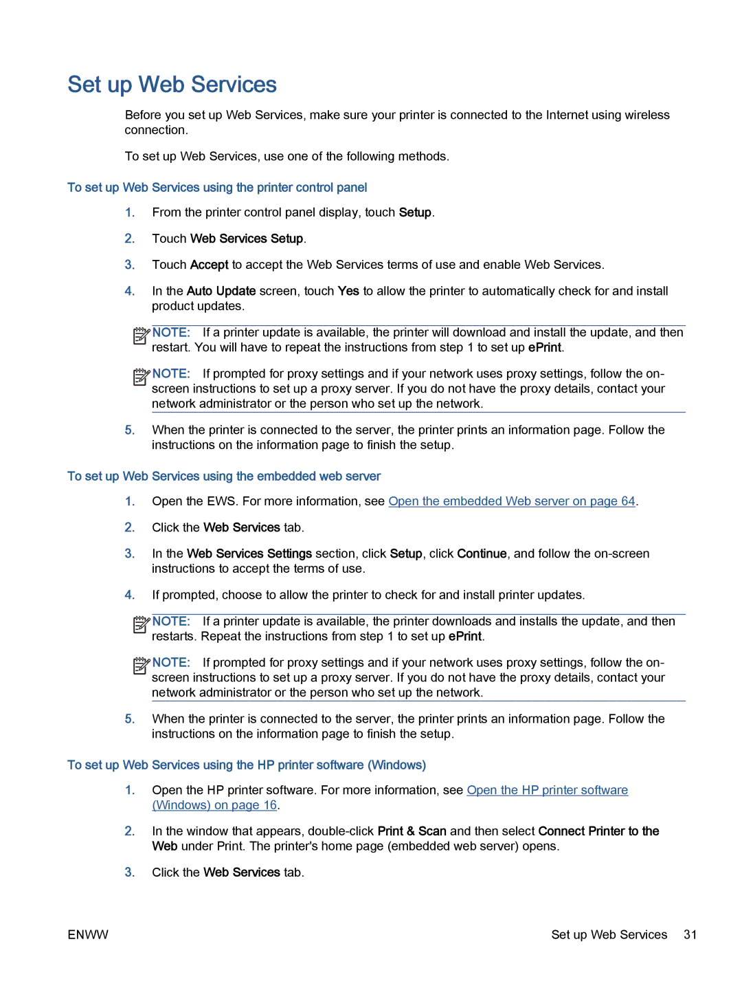 HP 5665, 5660 manual Set up Web Services, To set up Web Services using the printer control panel, Touch Web Services Setup 