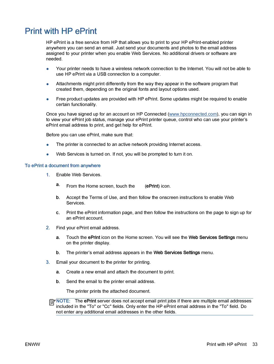 HP 5665, 5660 manual Print with HP ePrint, To ePrint a document from anywhere 