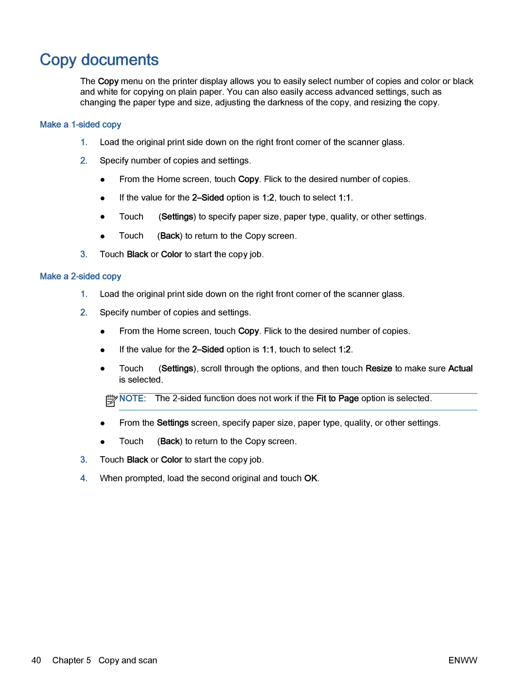 HP 5660, 5665 manual Copy documents, Make a 1-sided copy, Make a 2-sided copy 