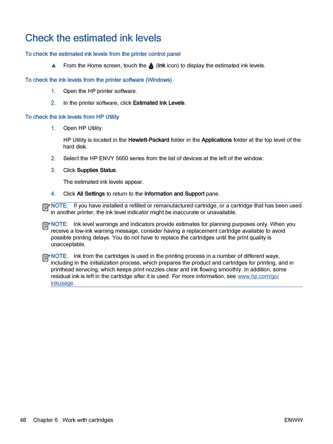 HP 5660 Check the estimated ink levels, To check the ink levels from the printer software Windows, Click Supplies Status 