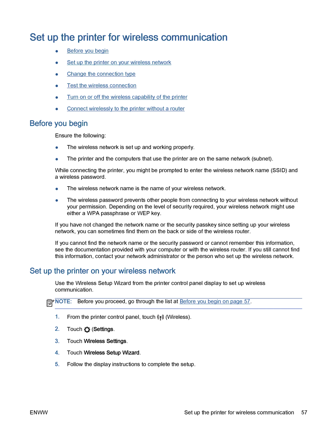 HP 5665, 5660 Set up the printer for wireless communication, Before you begin, Set up the printer on your wireless network 
