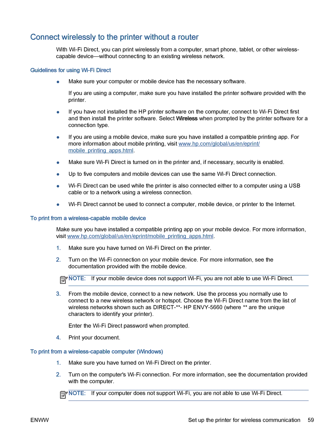 HP 5665, 5660 manual Connect wirelessly to the printer without a router, Guidelines for using Wi-Fi Direct 