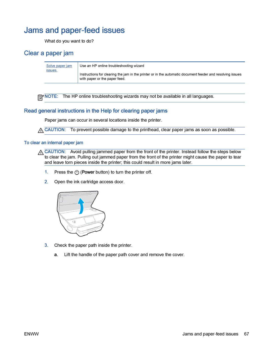 HP 5665, 5660 manual Jams and paper-feed issues, Clear a paper jam, To clear an internal paper jam 