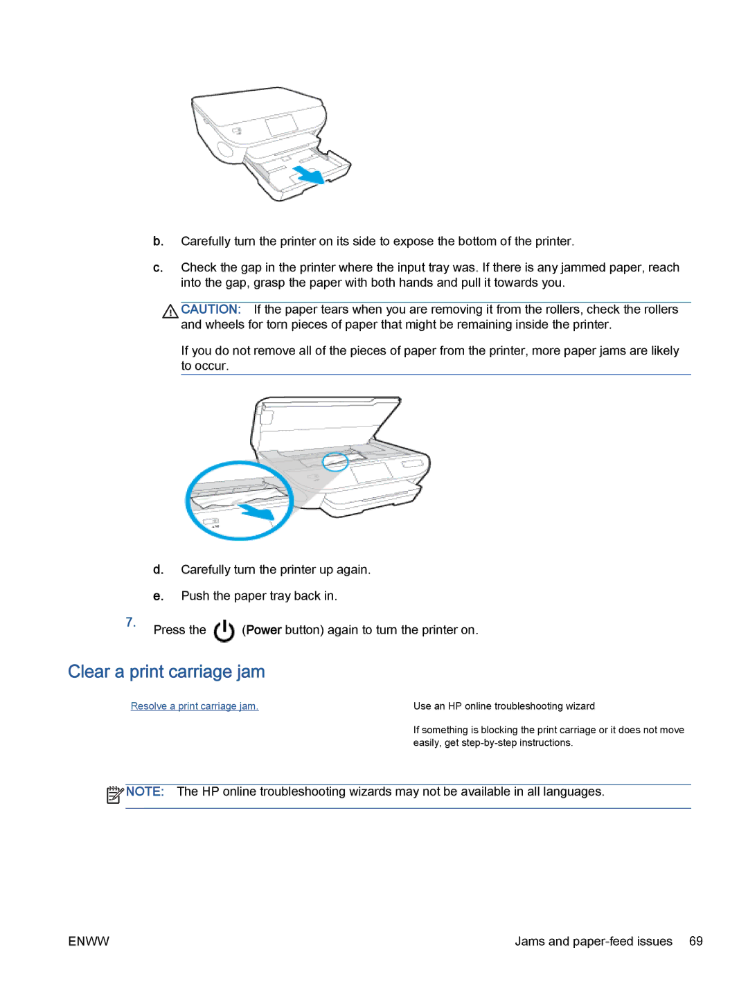 HP 5665, 5660 manual Clear a print carriage jam, Resolve a print carriage jam 