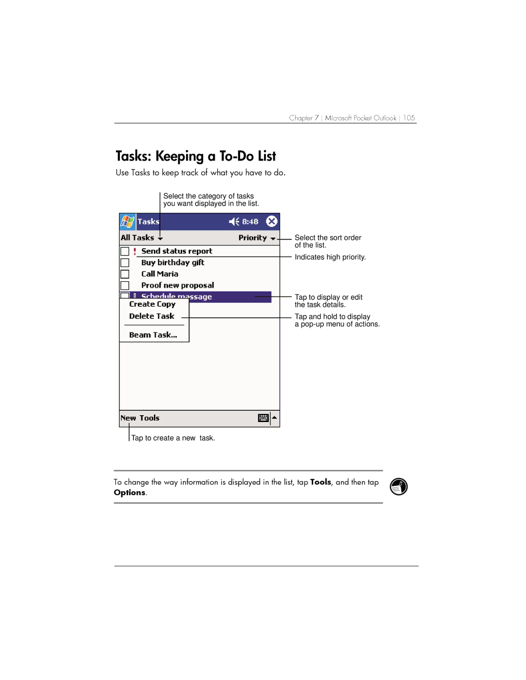 HP 567, 568, 564 manual Tasks Keeping a To-Do List, Use Tasks to keep track of what you have to do 