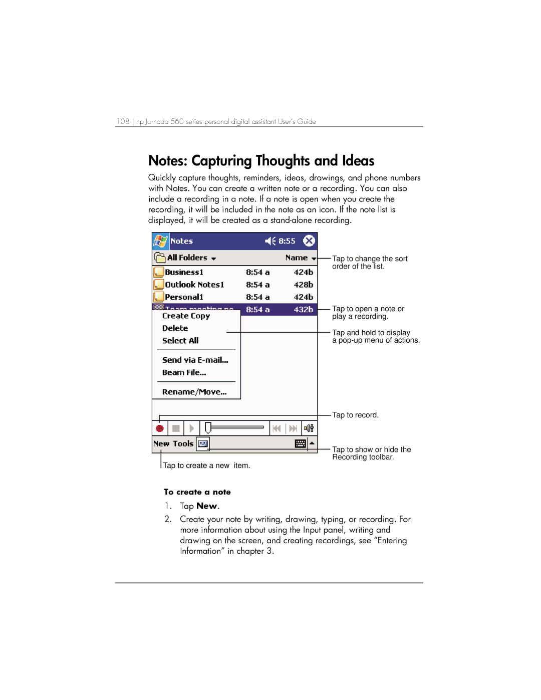 HP 567, 568, 564 manual To create a note 