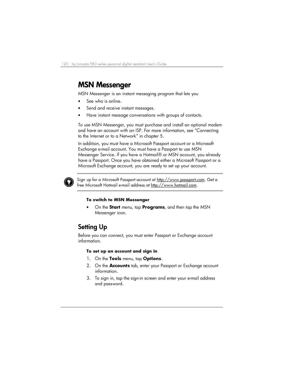 HP 567, 568, 564 manual MSN Messenger, Setting Up 