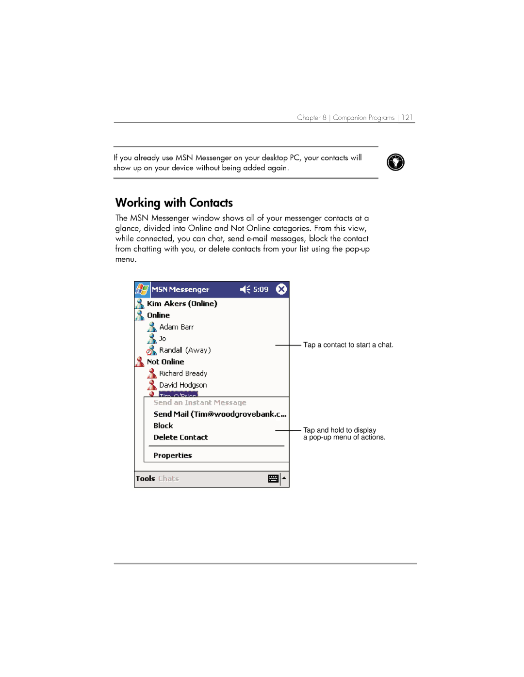 HP 564, 568, 567 manual Working with Contacts 