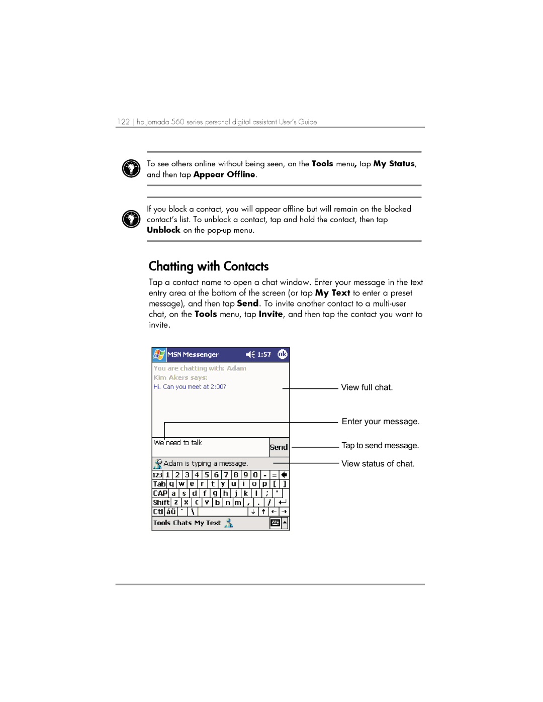 HP 568, 567, 564 manual Chatting with Contacts 