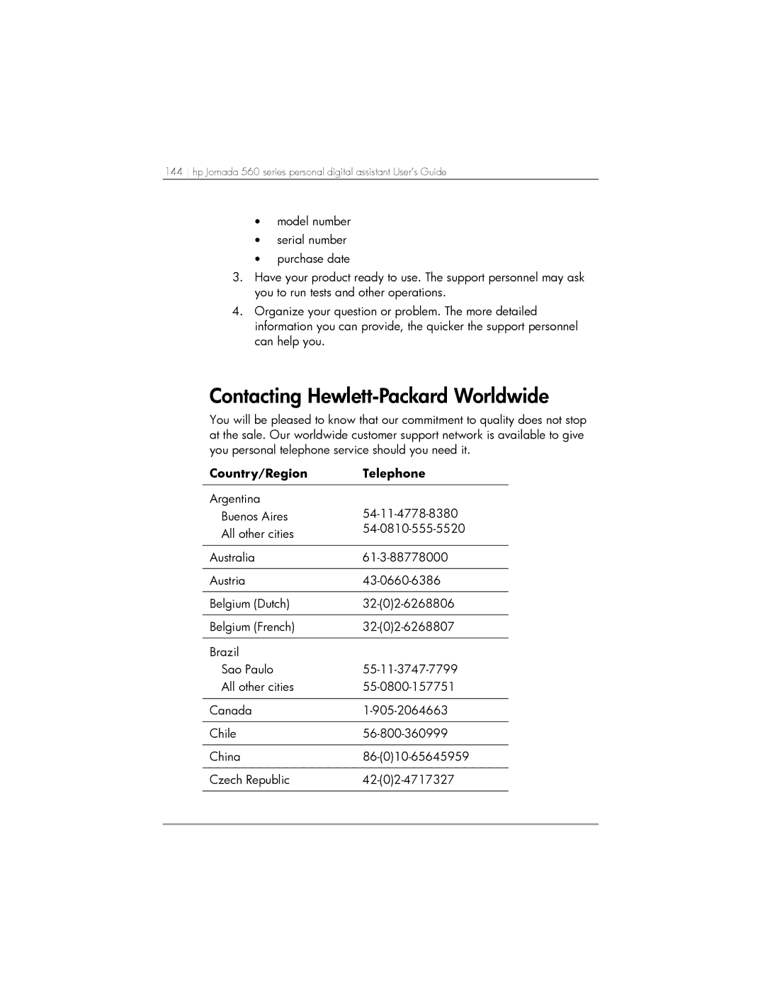 HP 567, 568, 564 manual Contacting Hewlett-Packard Worldwide, Country/Region Telephone 