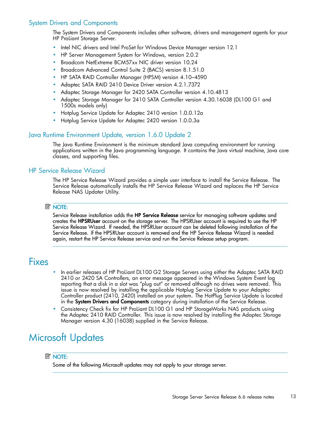 HP 56976839 Fixes, Microsoft Updates, System Drivers and Components, Java Runtime Environment Update, version 1.6.0 Update 