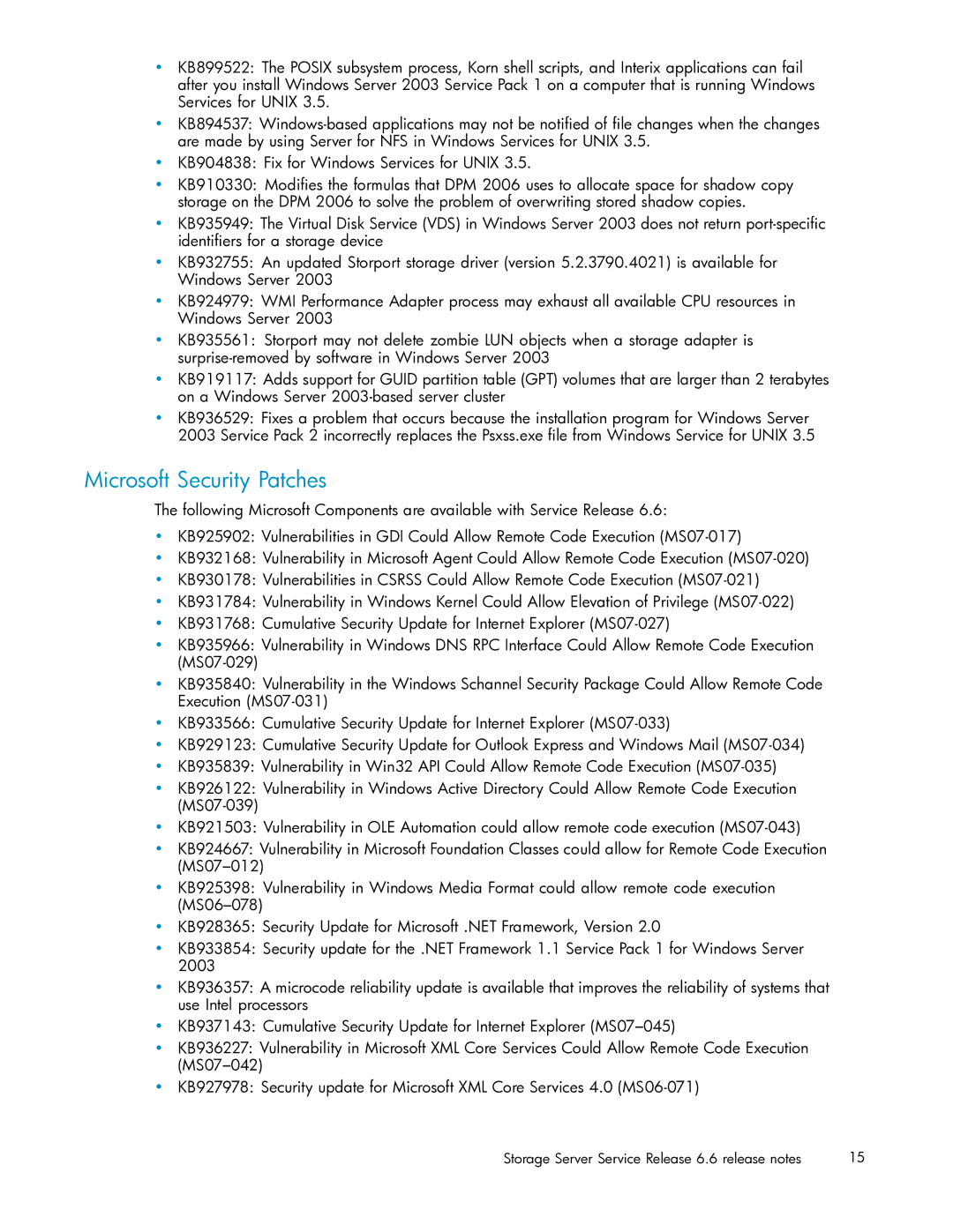 HP 56976839 manual Microsoft Security Patches 