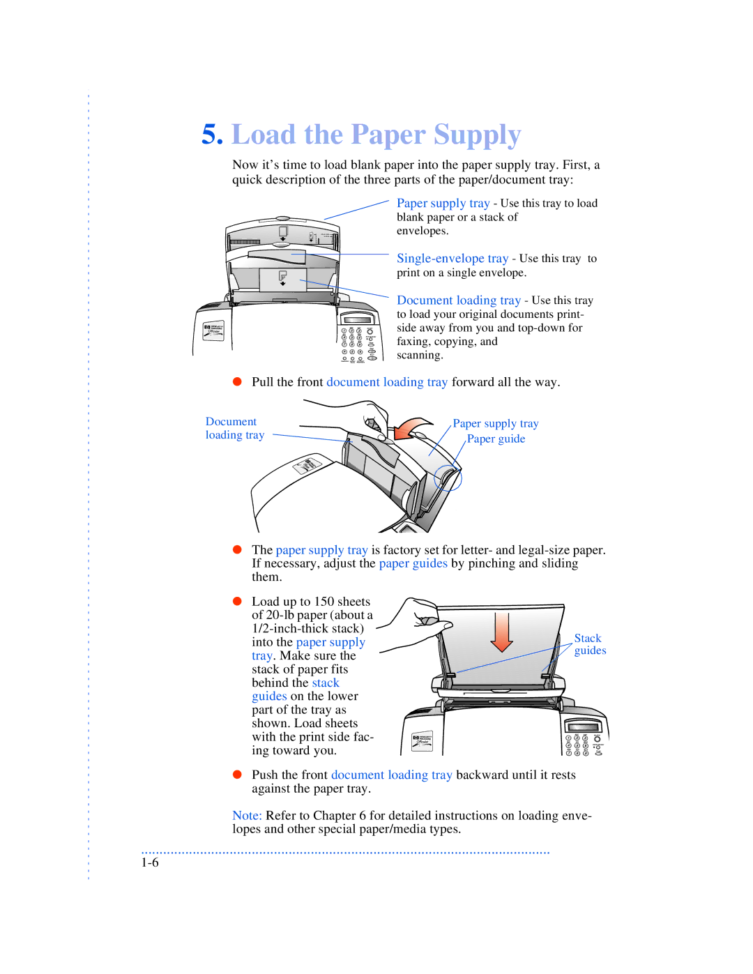 HP 520, 570, 590 manual Load the Paper Supply, Single-envelope tray Use this tray to 