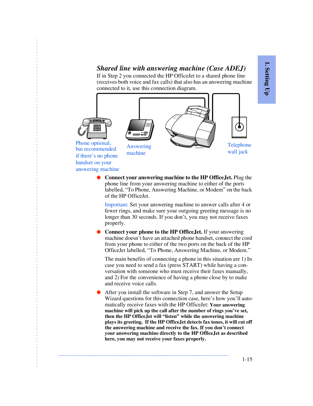 HP 520, 570, 590 manual Shared line with answering machine Case Adej 