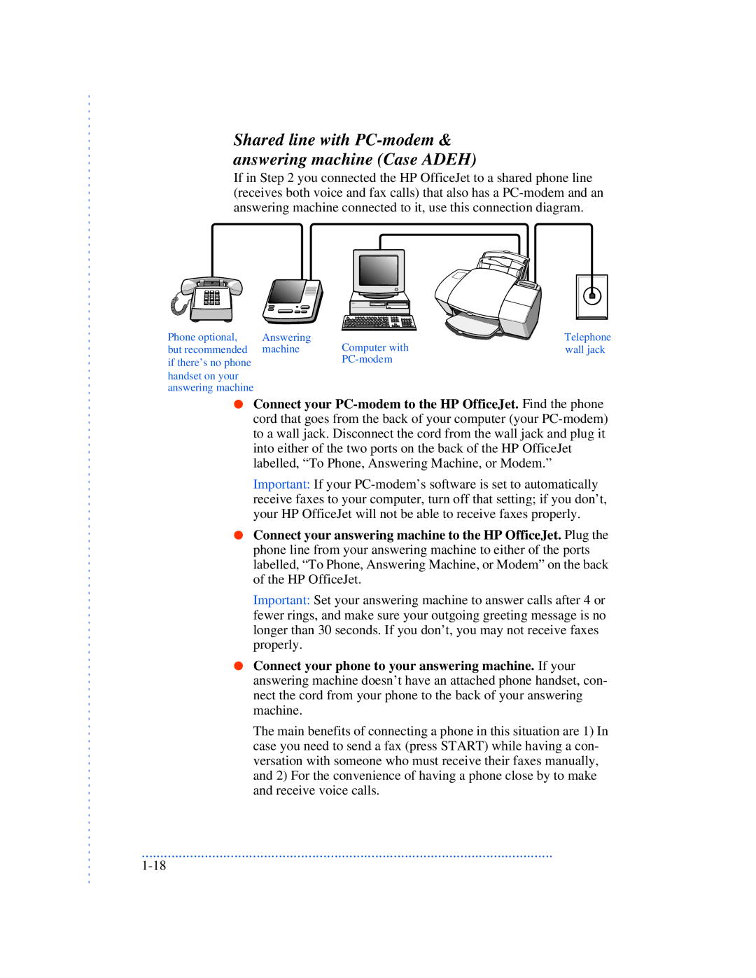 HP 520, 570, 590 manual Shared line with PC-modem & answering machine Case Adeh 