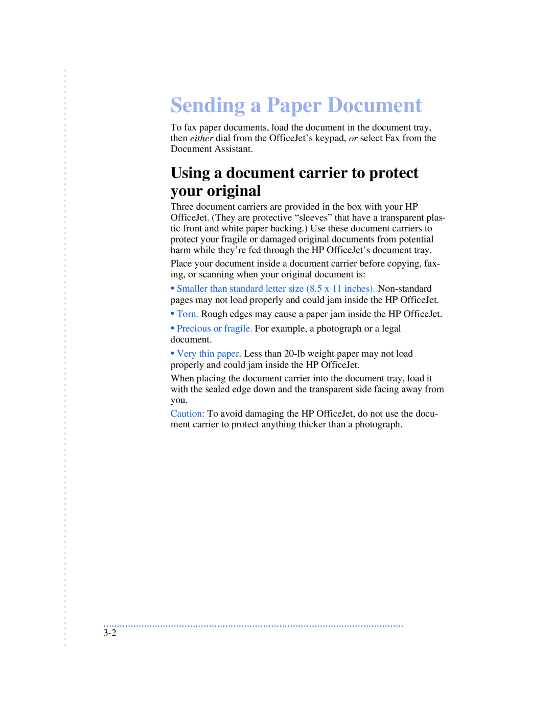 HP 570, 590, 520 manual Sending a Paper Document, Using a document carrier to protect your original 