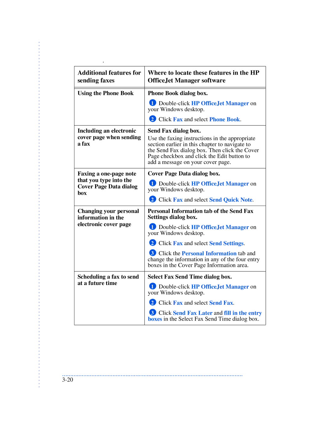 HP 570 Using the Phone Book Phone Book dialog box, Including an electronic Send Fax dialog box, Cover Page Data dialog 