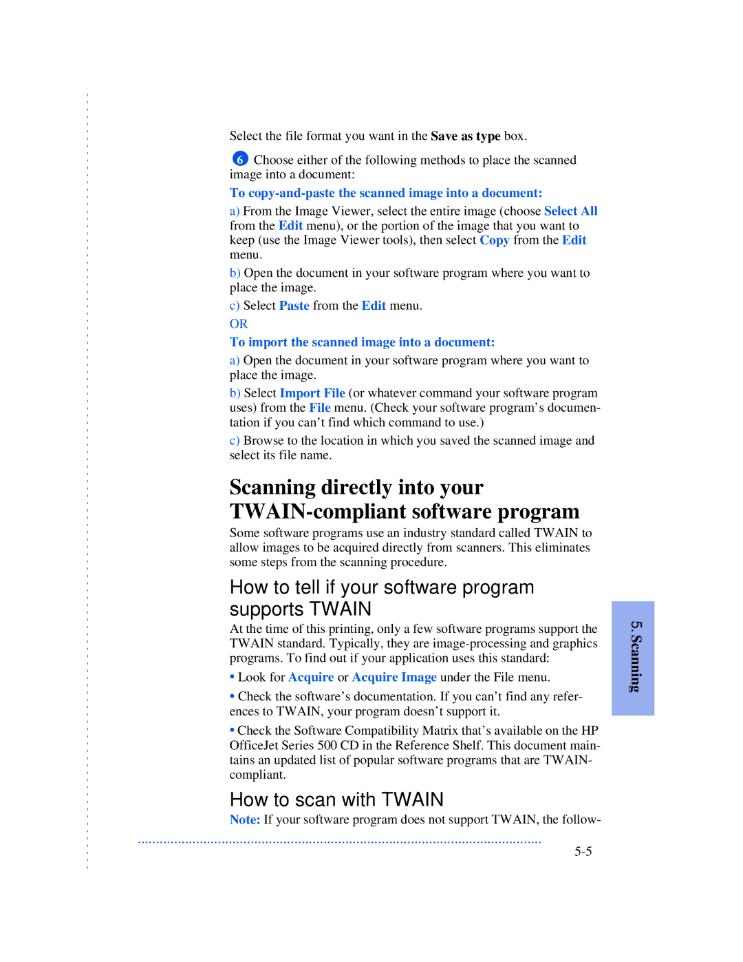 HP 520, 570, 590 manual How to tell if your software program supports Twain, How to scan with Twain 