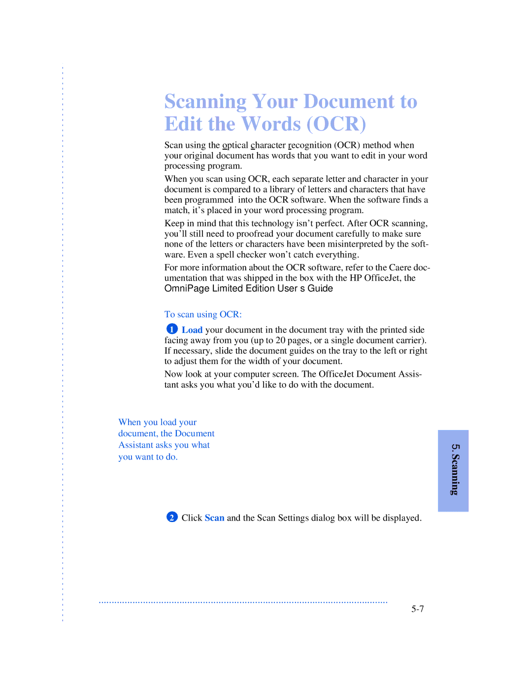 HP 590, 570, 520 manual Scanning Your Document to Edit the Words OCR, To scan using OCR 