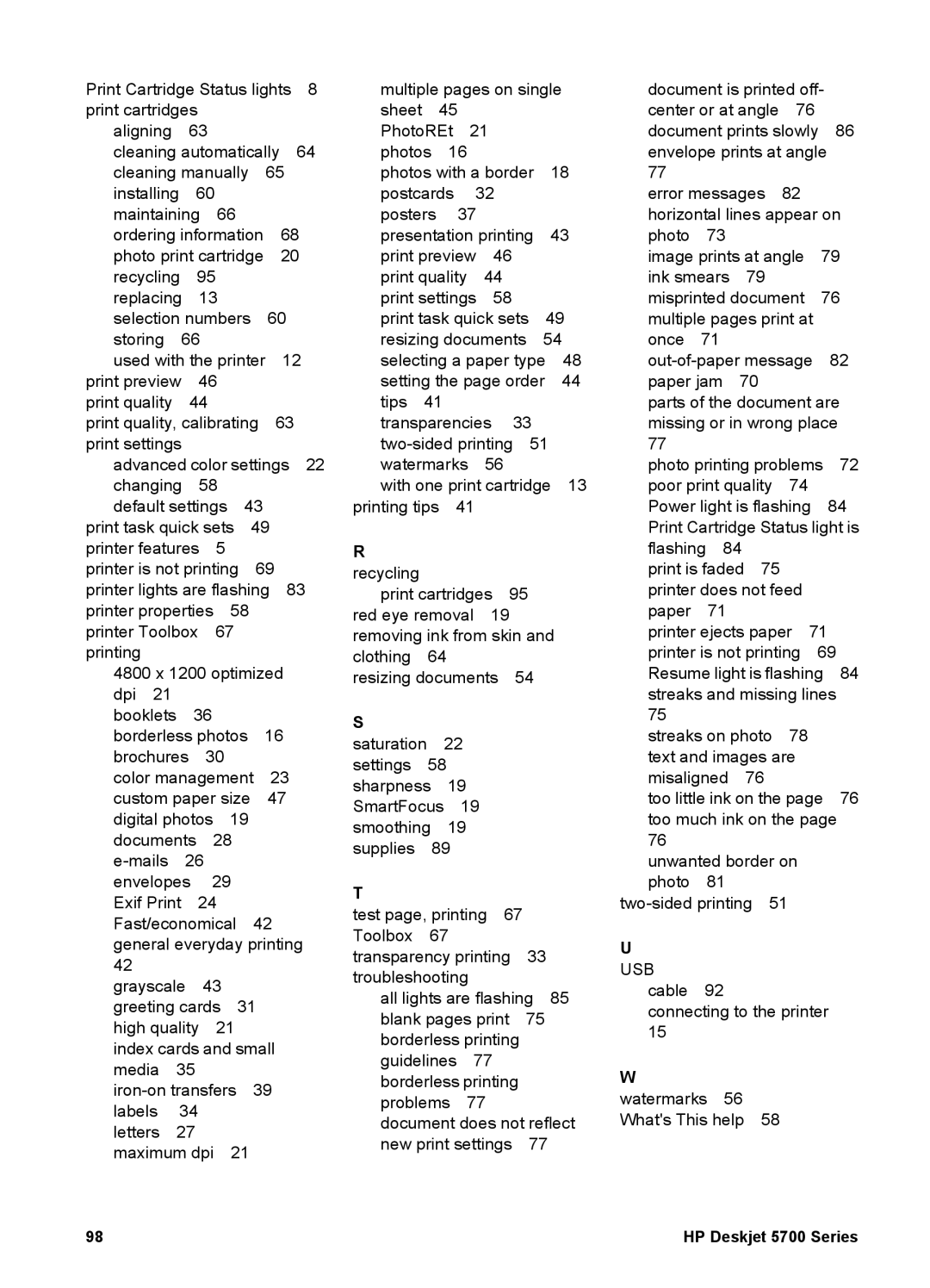 HP 5700 manual Usb 