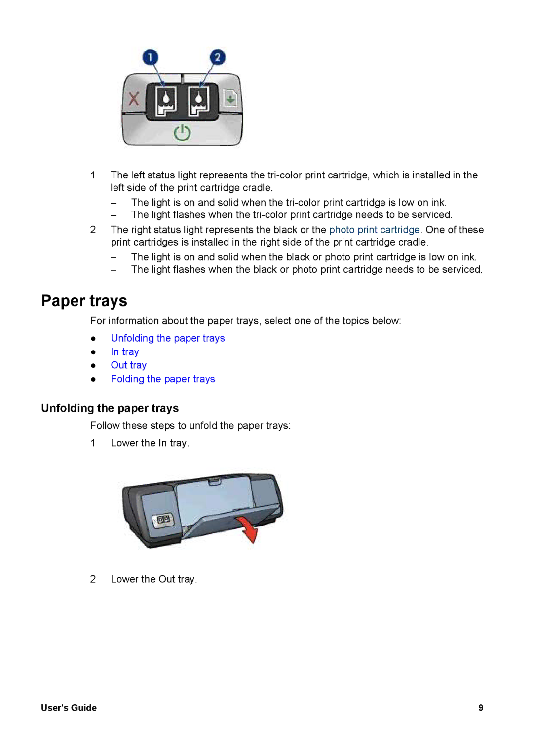 HP 5700 manual Paper trays, Unfolding the paper trays 