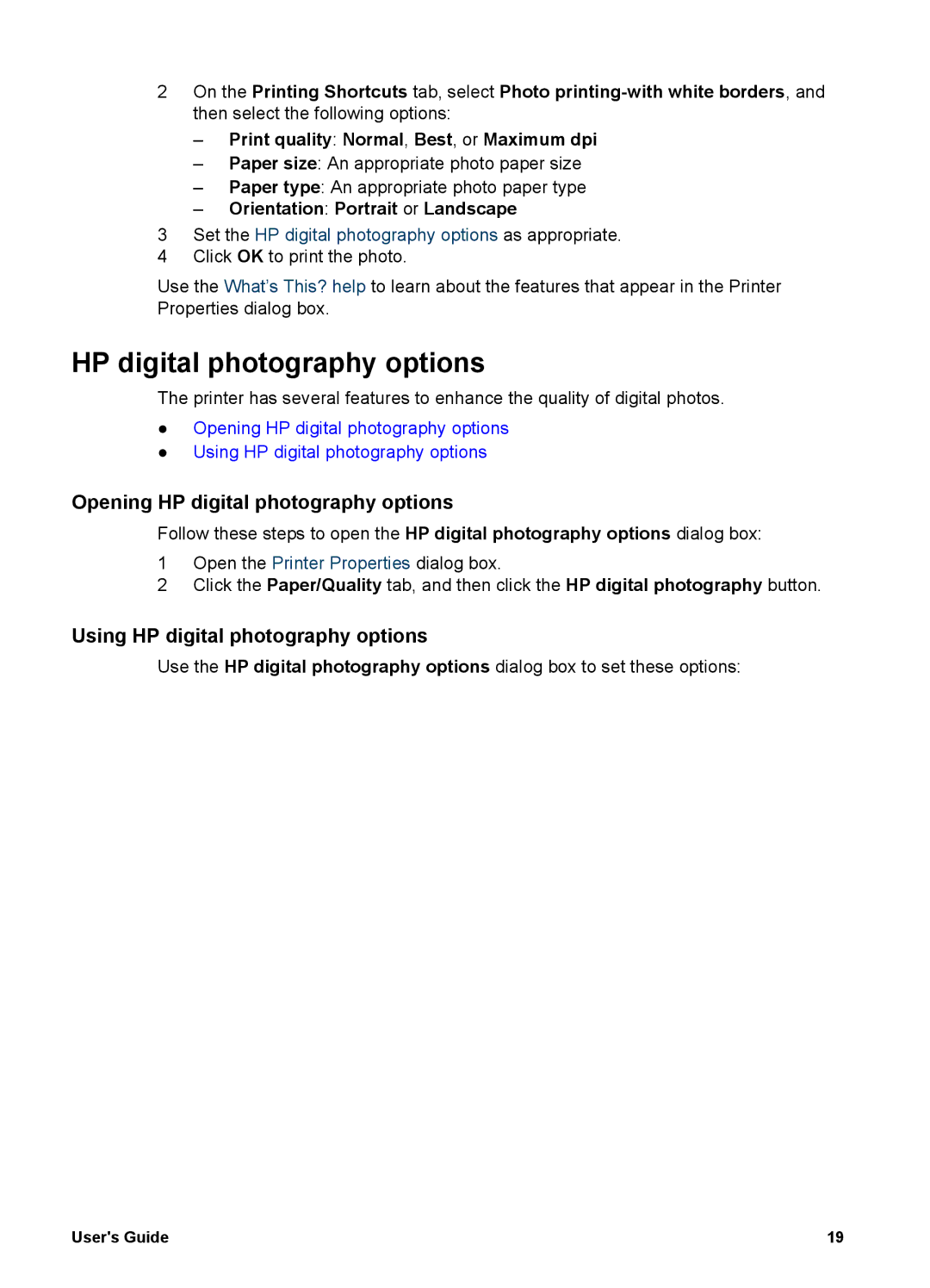 HP 5700 manual Opening HP digital photography options, Using HP digital photography options 