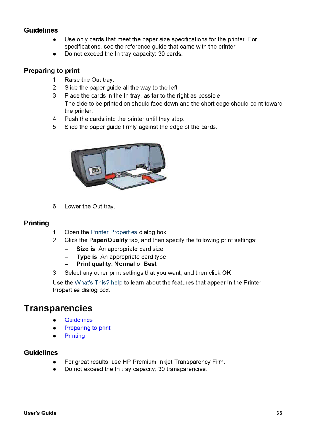 HP 5700 manual Transparencies, Print quality Normal or Best 