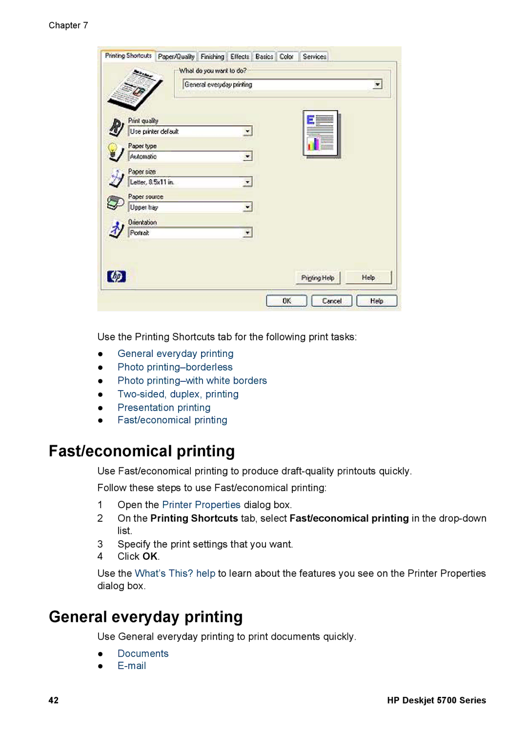 HP 5700 manual Fast/economical printing, General everyday printing 