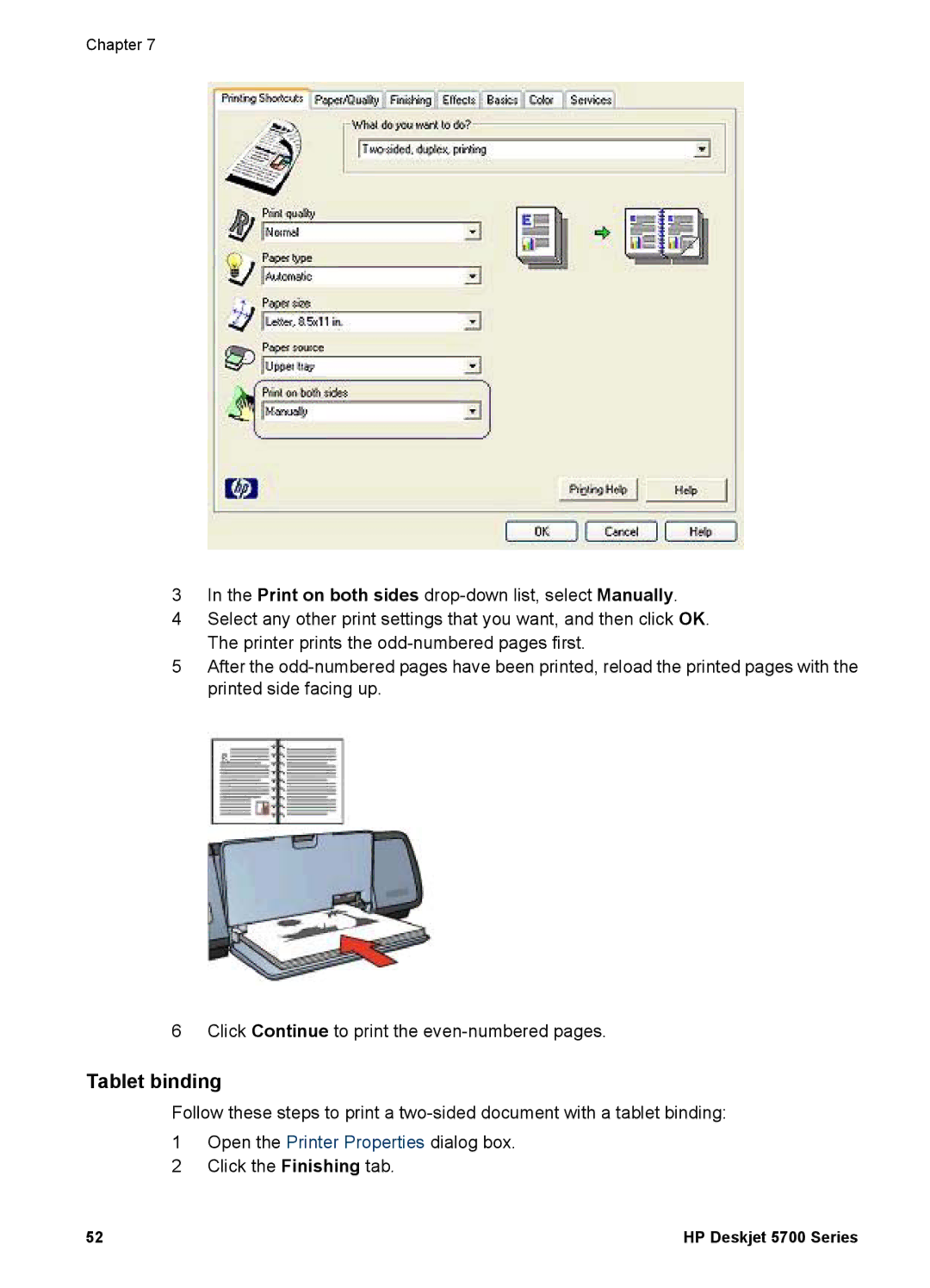 HP 5700 manual Tablet binding 