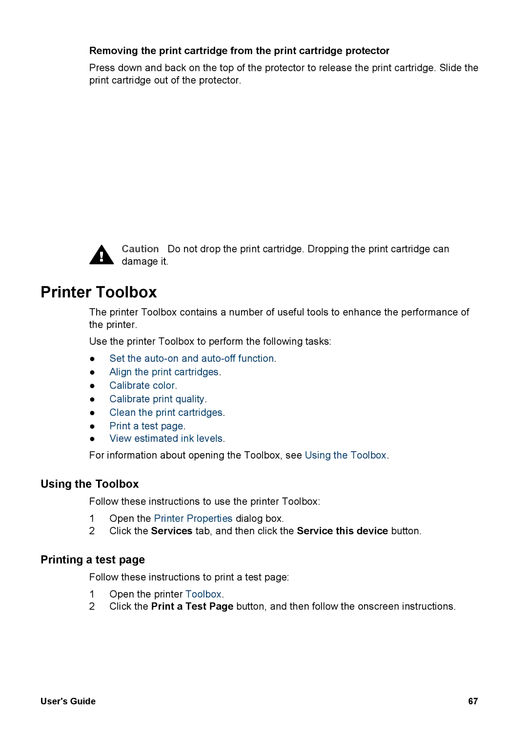 HP 5700 manual Printer Toolbox, Using the Toolbox, Printing a test 