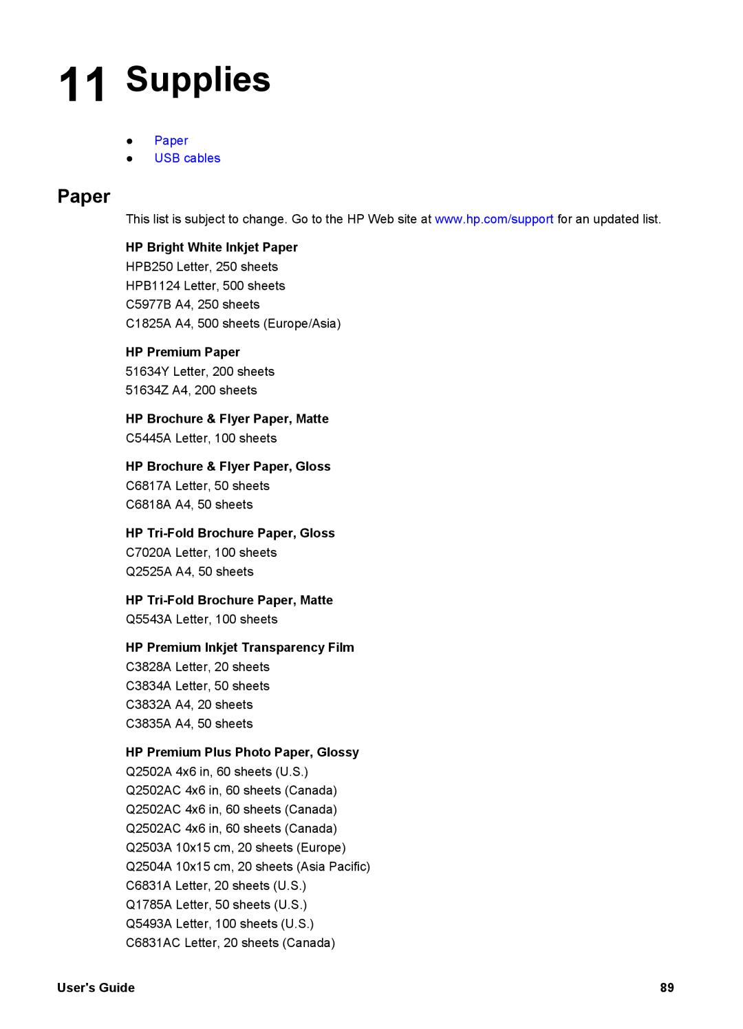 HP 5700 manual Supplies, Paper 