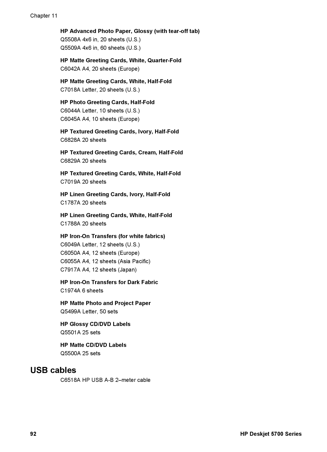 HP 5700 manual USB cables 