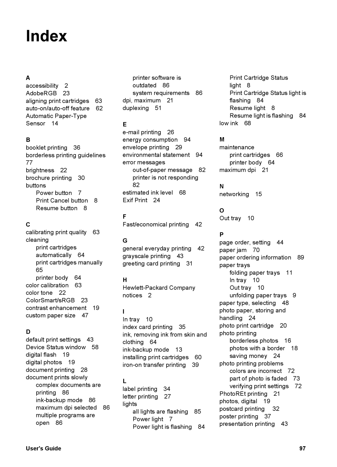 HP 5700 manual Index 